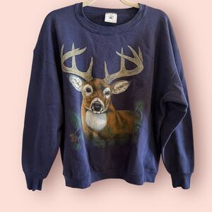 Vintage Navy Deer Print Crewneck Sweatshirt